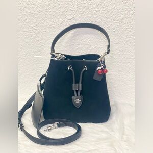 Coach Rowan Bucket Bag With Cherry Charm In Suede & Smooth Leather CCZ89 Black